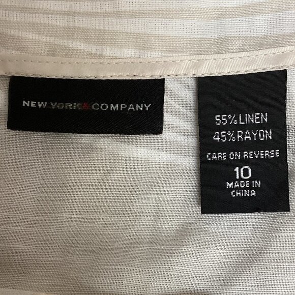 New York & Co Linen Rayon Full Swing Skirt Sz 10 Beige White Silver 176M - Picture 7 of 8